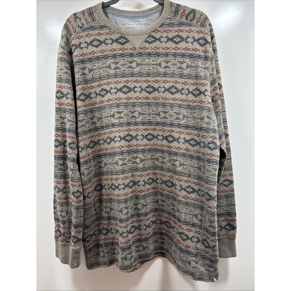 Eddie Bauer Thermal Shirt Mens Large Tall‎ Long sleeve Waffle knit Aztec Western